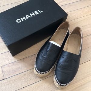 Black CHANEL Leather Espadrilles size 38